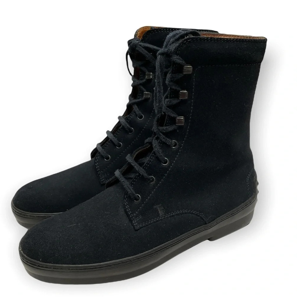 Tod’s Women Black 20Mm Winter Gommino Suede Boots Combat Lace Us leather boots